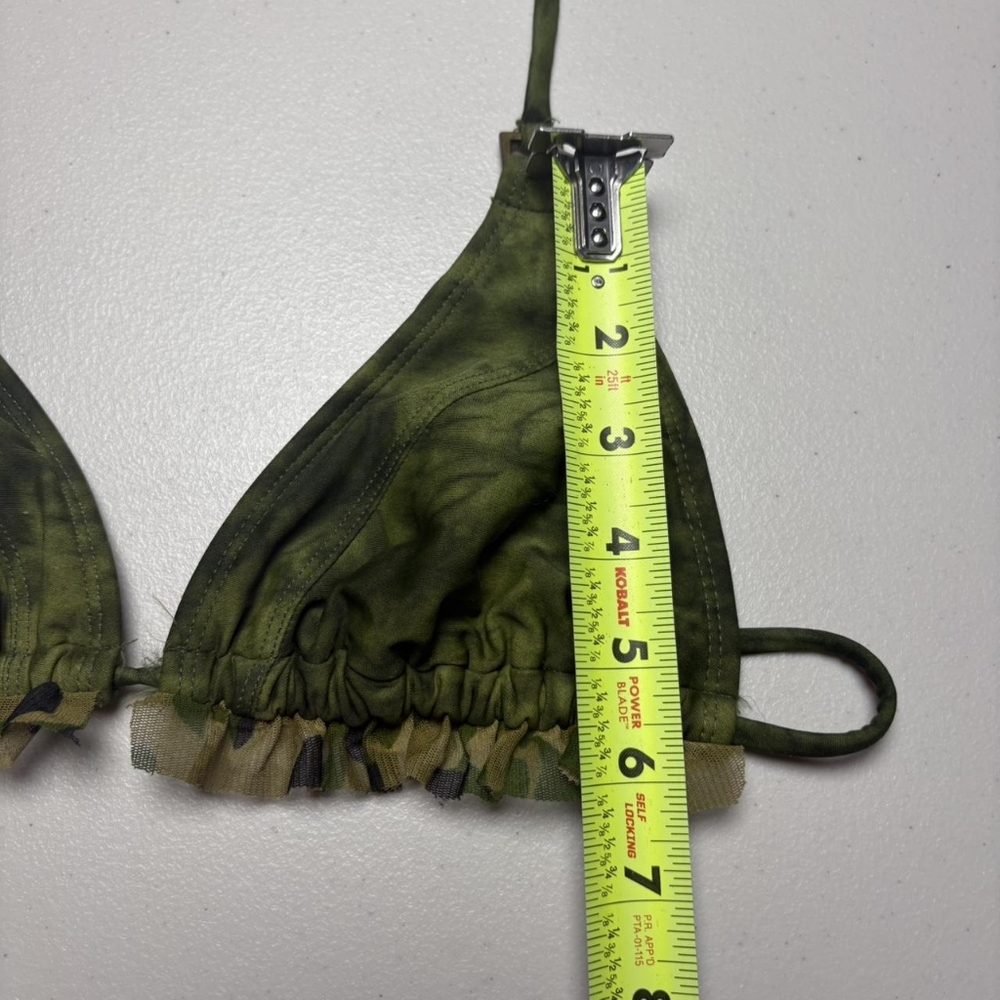 Xhilaration Women's Green and Pink Camo Ruffle Trim Tie Dye Triangle Bikini Set - Picture 7 of 8